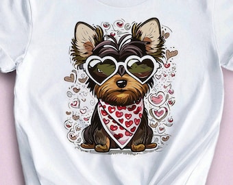 Unisex Yorkie T-shirt, Hearts Gifts, Yorkshire terrier Shirt, Dog Lovers, Valentines Day Gift, Cute Puppy Shirt, Adorable Dog Lovers tee