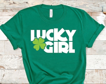 Lucky Girl St Patricks Day Shirt, Shamrock Clover Tee