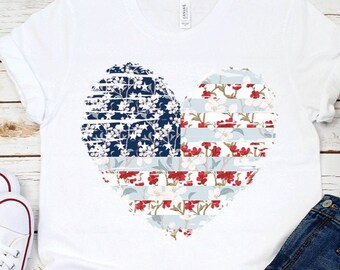 American Flag Heart Shirt, Patriotic USA 4th of July Tee