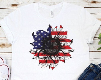 4th of July Shirt, Sunflower Shirt, Patriotic Sunflower, Flower shirt, Stars and Stripes Shirt, Red White and Blue, Wildflower shirt, Womens