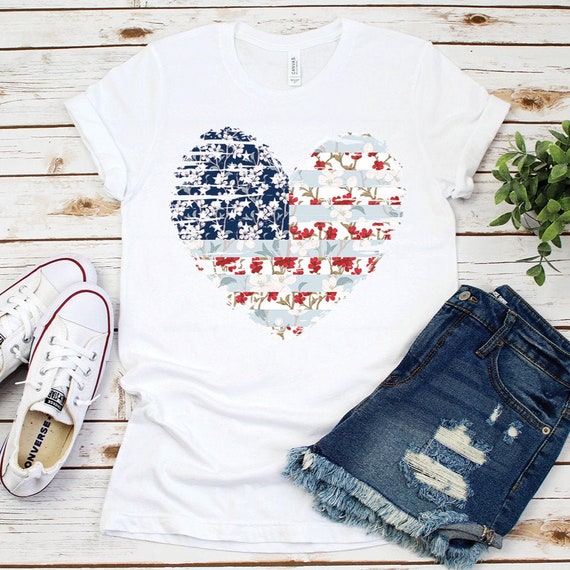 4th Of July Shirt For Women. Heart Shaped USA Flag 4th Of July Shirt For Women. Heart Shaped USA Flag