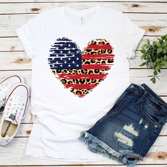 American Flag Shirt Leopard Print American Flag Heart Shirt | Etsy