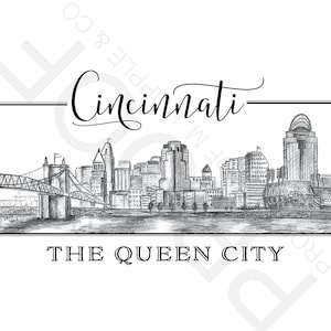 Cincinnati, Ohio Sketched Skyline Art Print