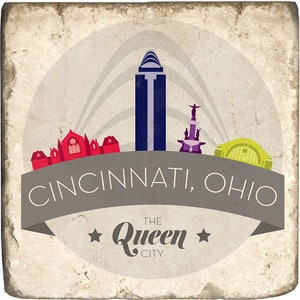 Cincinnati Icons Ribbon Marble Coaster
