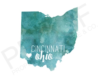 Cincinnati, Ohio Watercolor Ohio Outline Postcard