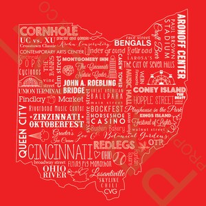 Cincinnati, Ohio Collage White & Red Art Print