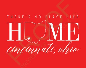 There's No Place Like Home Cincinnati, Ohio Red & White Art Print