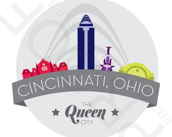 Cincinnati, Ohio Queen City Ribbon Art Print