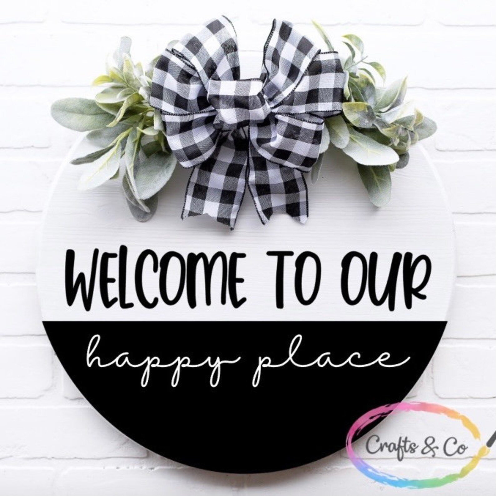 SVG to Our Happy Place Door Hanger Round Framed Etsy