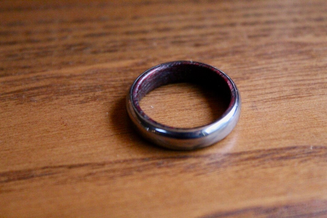 Damascus Steel and Purple Heart Wood Ring Etsy