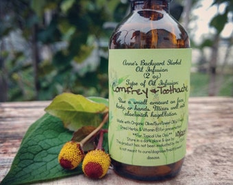 Comfrey & Toothache Herbal Skincare Oil Infusion Health Wellness Body Ointment for Inflammation, Bruises, Bug Bites, Eczema, Wounds