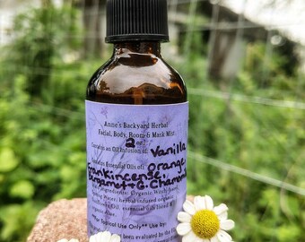 Sweet Orange, Frankincense, Bergamot, German Chamomile & Vanilla Body Spray for calming, relaxing, aromatherapy, odor, refreshing, skin