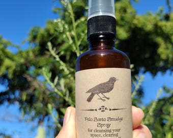 Smudge Spray w/ Palo Santo, Lavender, Mugwort, Wormwood, Rosemary, Yarrow, Thyme dried herbs to Cleanse Space, Altar, Energy, Sleep, Dream,
