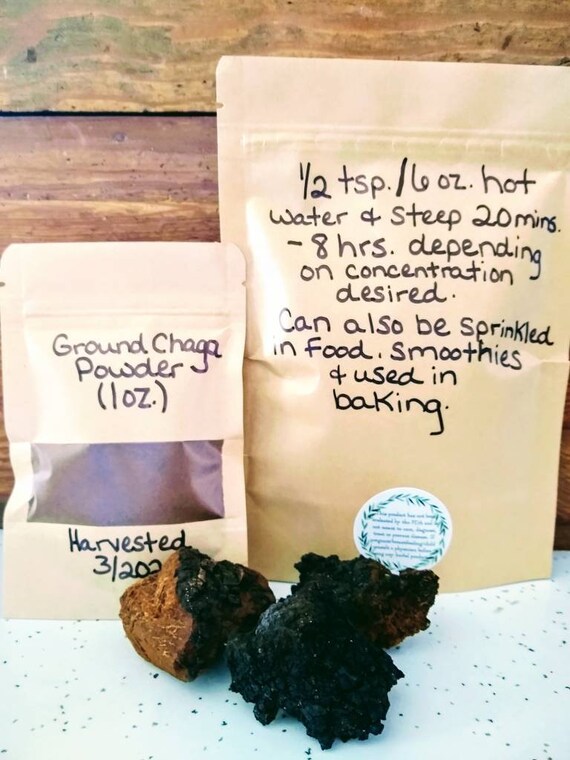 Ground Chaga Mushroom Powder Wild Harvest Dried for Tea, Smoothies, Coffee, Baking or Extracts Health & Wellness Immunity Booster