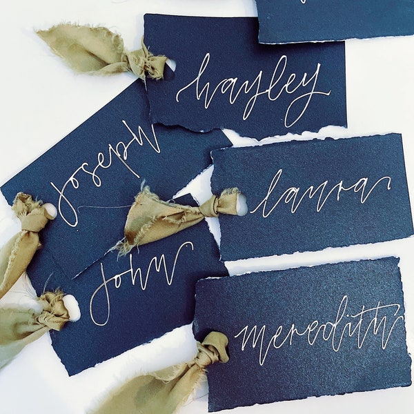 Navy Personalized Name Card, Personalized Wedding Place Cards, Wedding Table Calligraphy Cards, Hand Lettered Wedding Place Cards