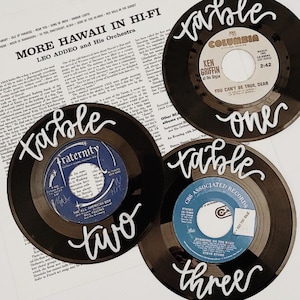 Retro Vinyl Record Table Numbers – Music Themed Wedding Decor – Custom Reception Centerpieces – Unique Record Signs
