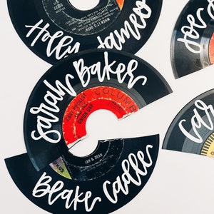 Broken Record Custom Name Place Cards, Vintage Record Pieces Unique Wedding Decor, Record Escort Cards, Alternative Wedding Name Plates