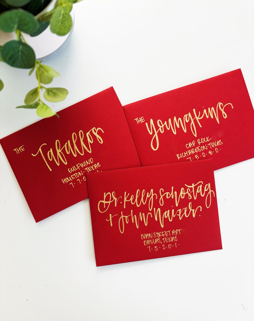 Custom Calligraphy Envelopes – Red and Gold Hand Lettered Addressing ...