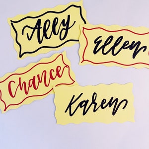 Yellow Wavy Border Place Cards Funky Fun Wedding Escort Cards Table Names Bridal Shower Bright Yellow Italian Theme Wedding Name Plates