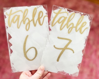 Handmade Calligraphy Acrylic Table Numbers, Wedding Decor