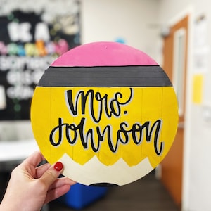 Calligraphy Teacher Name Sign, Customizable Classroom Decor, Teacher Decor, Gift for Teacher, Pencil Door Hanger, Teacher Door Hanger, Sign