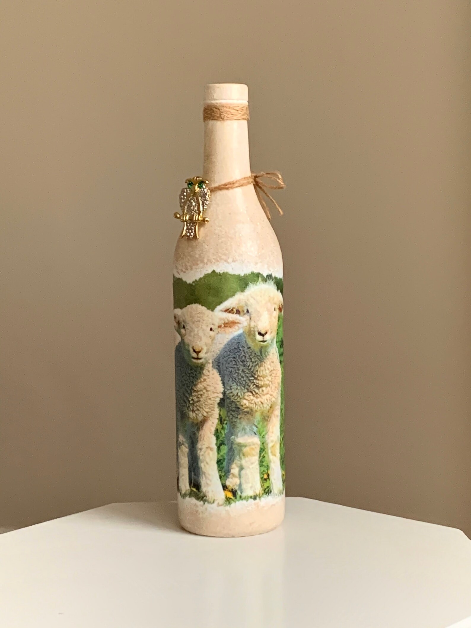 Lamb Bottle With Lights. Decoupage and hand painted wine Etsy