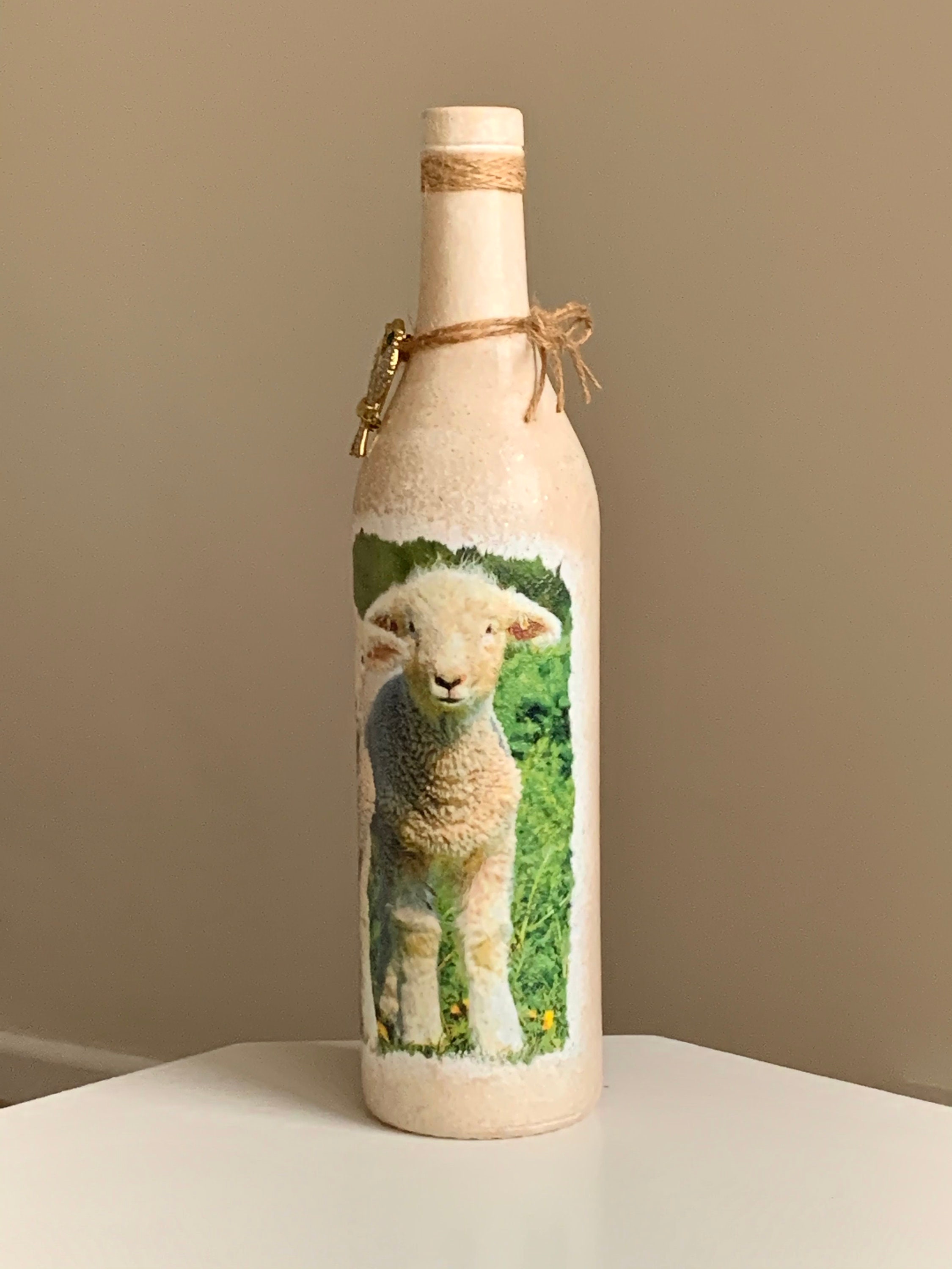 Lamb Bottle With Lights. Decoupage and hand painted wine Etsy