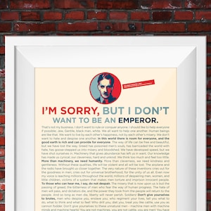 The Great Dictator, Speech, Charlie Chaplin, A3 Art poster print, Home Style, Unframed