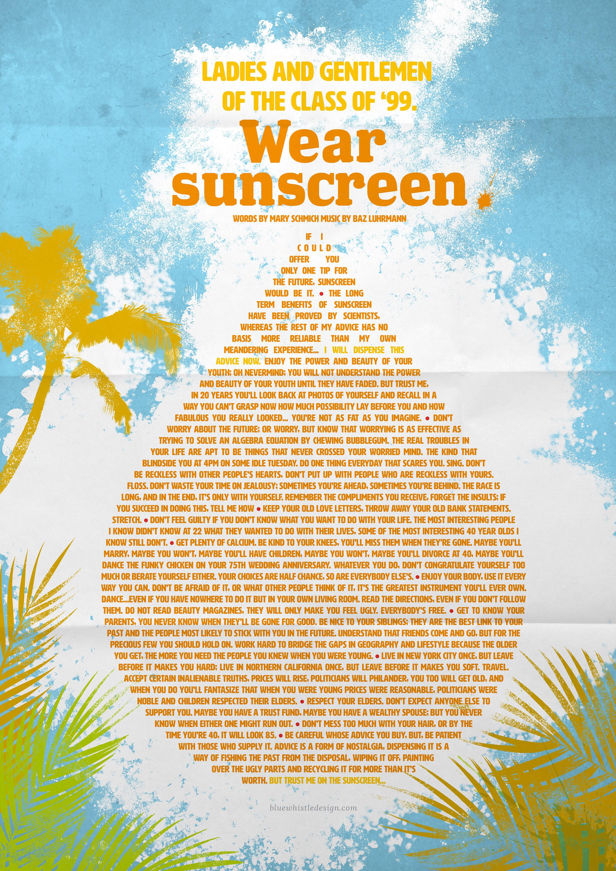 WEAR SUNSCREEN A1 Art Poster Print Unframed Etsy UK