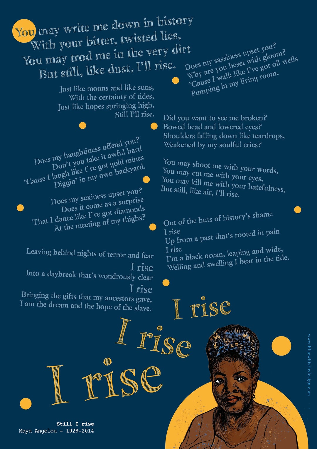 Still I Rise BY MAYA ANGELOU A4 Print 350g Stock - Etsy