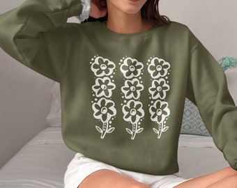 Wild Flower Field Sweatshirt, Abstract Minimalist Floral Art Gift Sweater for Her Best Friend Mom Mother Wife, Floral Pattern Pullover Top