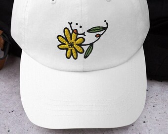 Smiling Trendy Flower Embroidered Hat Cap, Gift for Best Friend Mother Mom Daughter Dad His Her, Southern Western Fall Floral Wild Daisy Art