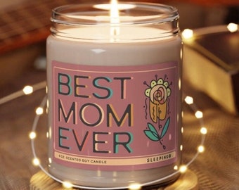 Best Mom Ever Floral Scented Soy Candle 9 oz, Gift for Mothers Day Mom Grandma Daughter, Colorful Abstract Flower Home  Decor, Birthday