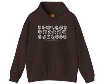 Smiling Marshmallow Faces Hoodie, Abstract Line Art Snack Food Gift for Best Friend Him Her Mom, Outdoor Camping Bonfire Hooded Sweatshirt