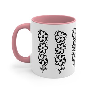 Black White Flower Coffee Mug, White Floral Cup, Flower Art Mug, Floral Pattern, Floral Drinkware, Minimalist Flower Mug, Floral Ceramic Mug
