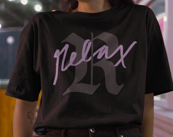Relax Athletic Team Tee, Purple Yoga Elegant Gift, Unisex Positivity T-Shirt, Calm Down Chill Out Top, Inspirational Spiritual Shirt