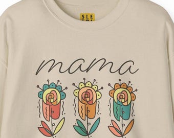 Mama Surreal Abstract Flowers Sweatshirt, Cute Fall Gift for Wife Best Friend New Mom, Artistic Floral Comfy Pullover Lounge Wear Sweater