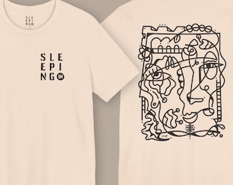 Surreal Line Art Face Tee Shirt, Abstract Minimalist Portrait Gift, Boho Artistic Graphic Top, Unique Flower Eye Lips Ladder Design T-Shirt