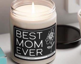 Botanical Best Mom Ever Scented Soy Candle, Trendy Gift for Mothers Day Mom Mama Grandma Daughter, Gothic Black Flower Floral Home Decor