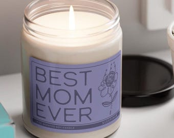 Best Mom Ever Scented Soy Candle 9 oz, Gift for Mothers Day Mom Mama Grandma Daughter, Purple Flower Floral Home Decor, Birthday Anniversary