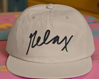Relax 80s Nylon Surf Cap, Gift for Chill Husband Wife Vacation Outdoors Beachwear, Summer Hat Surfer Wear, Vintage Stylish Script Accessory