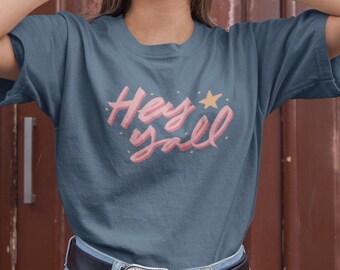Hey Yall Western Southern Cowgirl Tee Shirt, Gift for Husband Wife Best Friend Tennessee Alabama Georgia Trip Vacation, Unisex Trendy Top