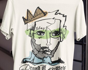 Proud of Myself Abstract Portrait Tee Shirt, Gift for Husband Dad Him Wife Artist Her Best Friend, Line Art Face Colorful King Crown Trendy