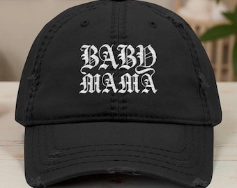 Baby Mama Embroidered Hat, Cute Distressed Baseball Dad Cap, Gothic Letters New Mom Life Gift, Trendy Lounge Wear, Cool Streetwear Accessory