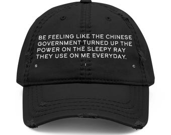 Govt Sleepy Ray Embroidered Hat, Funny Unhinged Simple Text Gift Cap Accessory for Mom Dad Him Her, Sarcasm Joke Distressed Baseball Wear