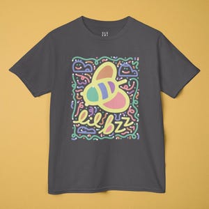 Kids Little Bee Buzz Tee Shirt, Pastel Insect Cartoon Youth T-Shirt Gift for Child Nephew Niece Boy Girl, Modern Line Art Everyday Apparel