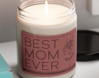 Best Mom Ever Scented Soy Candle 9 oz, Gift for Mothers Day Mom Grandma Daughter, Red Flowers Floral Decor, Birthday Anniversary Valentines