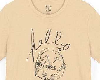 Hello Friend Abstract Face Tee Shirt, Gift for Husband Wife Son Daughter Artist Teacher Mothers Day, Trendy Smiling Portrait Line Art Lounge