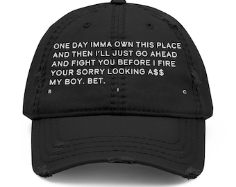 Boss Fight Owner Embroidered Hat, Funny Unhinged Attitude Text Gift Cap Accessory for Mom Dad Him Her, Simple Joke Distressed Baseball Wear
