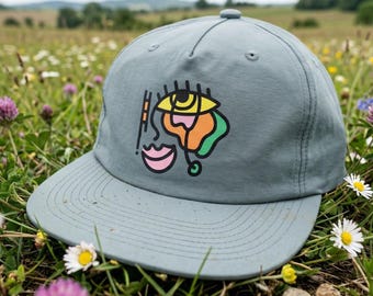 Colorful Dreamy Face Nylon Hat, Whimsical Crying Eye Modern Abstract Tattoo Art Gift for Her Him, Surf Cap Outdoor Headwear Cute Accessory